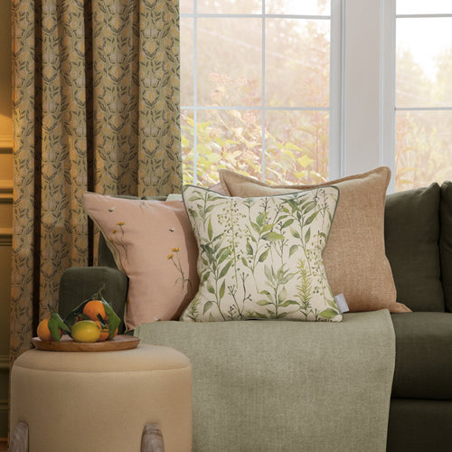 Floral Green Cushions - Aberduna Printed Piped Feather Filled Cushion Linen Voyage Maison
