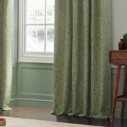 Floral Green Curtains - Acorn Tonal Matt Jacquard Room Darkening Pencil Pleat Curtains Sage Morris & Co