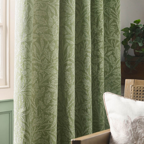 Floral Green Curtains - Acorn Tonal Matt Jacquard Room Darkening Pencil Pleat Curtains Sage Morris & Co