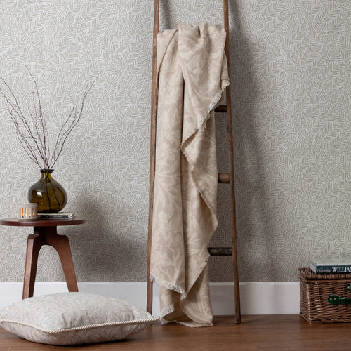 Floral Beige Throws - Acorn Tonal Jacquard Throw Linen Morris & Co