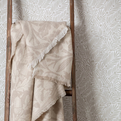 Floral Beige Throws - Acorn Tonal Jacquard Throw Linen Morris & Co
