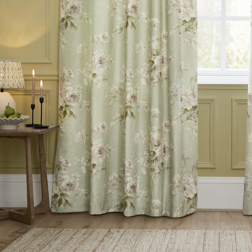 Floral Green Curtains - Adele Floral Chenille Room Darkening Pencil Pleat Curtains Sage Sanderson