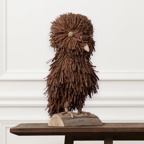 Brown Accessories - Alfred Hand Crafted Standing Owl Wooden Sculpture Brown Voyage Maison
