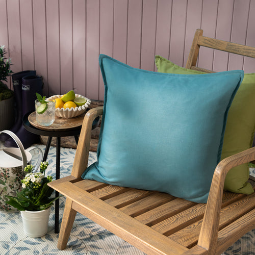 Plain Blue Cushions - Alfresco Outdoor Square Oxford Polyester Filled Cushion Teal Voyage Maison