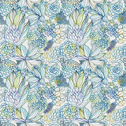 Floral Blue Fabric - Althorp Printed Cotton Fabric (By The Metre) Capri Blue Voyage Maison