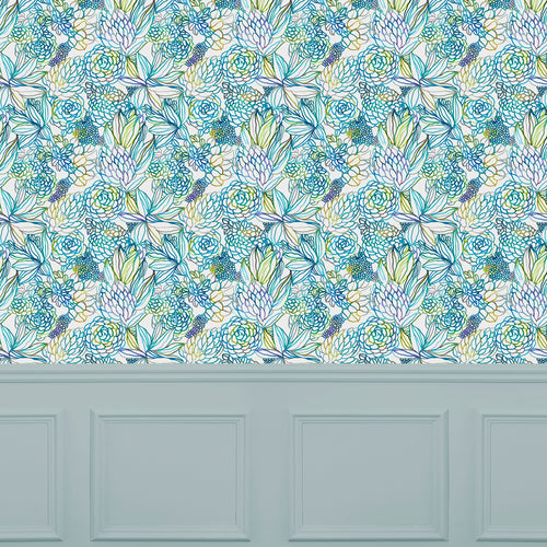 Floral Blue Wallpaper - Althorp  1.4m Wide Width Wallpaper (By The Metre) Capri Voyage Maison