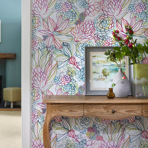 Floral Pink Wallpaper - Althorp  1.4m Wide Width Wallpaper (By The Metre) Sorbet Voyage Maison