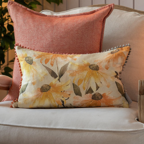 Floral Yellow Cushions - Ardmaddy Printed Feather Filled Cushion Apricot Voyage Maison