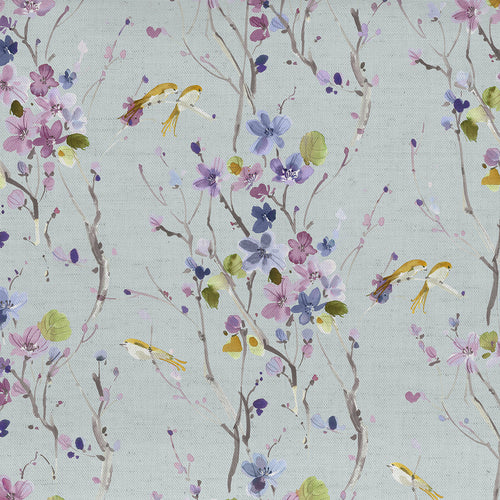 Floral Purple Fabric - Armathwaite Printed Cotton Fabric (By The Metre) Violet/Duck Egg Voyage Maison