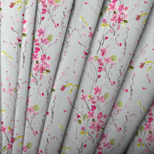 Floral Pink Fabric - Armathwaite Printed Cotton Fabric (By The Metre) Blossom/Silver Voyage Maison