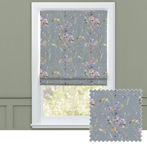 Floral Grey M2M - Armathwaite Printed Cotton Made to Measure Roman Blinds Violet/Slate Voyage Maison