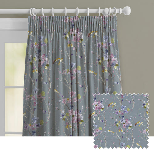 Floral Grey M2M - Armathwaite Linen Printed Made to Measure Curtains Slate Voyage Maison