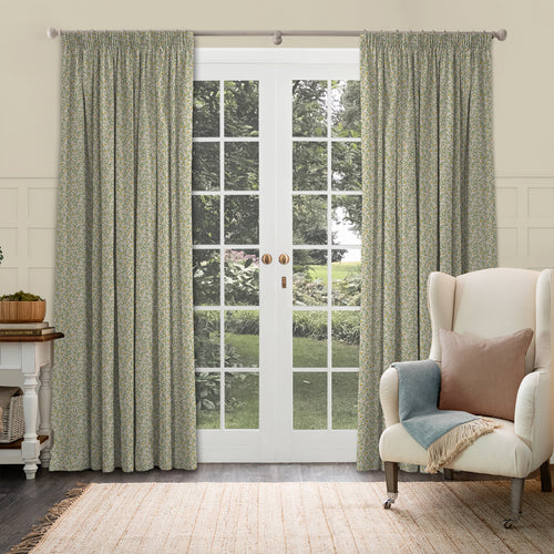 Floral Yellow M2M - Bell Meadow Printed Cotton Made to Measure Curtains Honey Voyage Maison