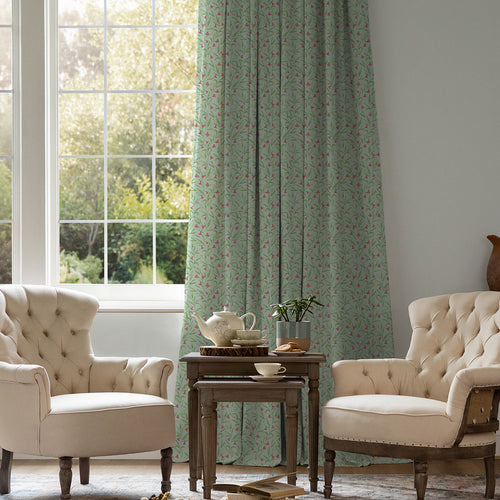 Floral Green M2M - Bell Meadow Printed Cotton Made to Measure Curtains Oasis Voyage Maison