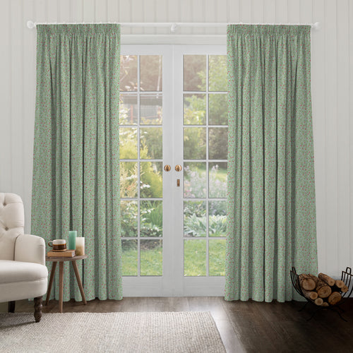Floral Green M2M - Bell Meadow Printed Cotton Made to Measure Curtains Oasis Voyage Maison