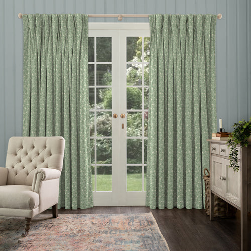 Floral Green M2M - Bell Meadow Printed Cotton Made to Measure Curtains Verdure Voyage Maison