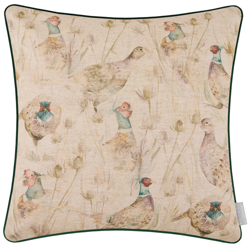 Animal Beige Cushions - Bowmont Pheasant Printed Piped Feather Filled Cushions Natural Voyage Maison
