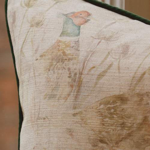 Animal Beige Cushions - Bowmont Pheasant Printed Piped Feather Filled Cushions Natural Voyage Maison
