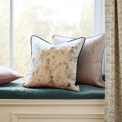 Animal Beige Cushions - Bowmont Pheasant Printed Piped Feather Filled Cushions Natural Voyage Maison