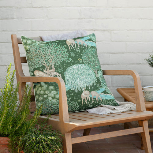 Woodland Green Cushions - The Brook Printed Outdoor Polyester Filled Cushion Forest Green Morris & Co