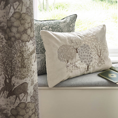 Animal White Cushions - Brook Embroidered Velvet Feather Rich Filled Cushion Linen Morris & Co