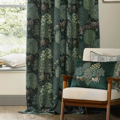 Woodland Green Curtains - Brook Woodland Jacquard Room Darkening Pencil Pleat Curtains Forest Green Morris & Co