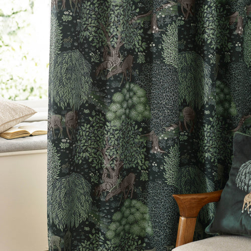 Woodland Green Curtains - Brook Woodland Jacquard Room Darkening Pencil Pleat Curtains Forest Green Morris & Co
