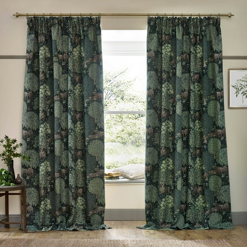 Woodland Green Curtains - Brook Woodland Jacquard Room Darkening Pencil Pleat Curtains Forest Green Morris & Co
