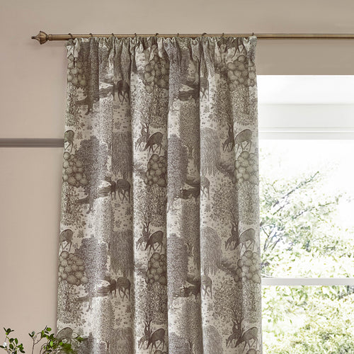 Woodland Beige Curtains - Brook Woodland Jacquard Room Darkening Pencil Pleat Curtains Linen Morris & Co