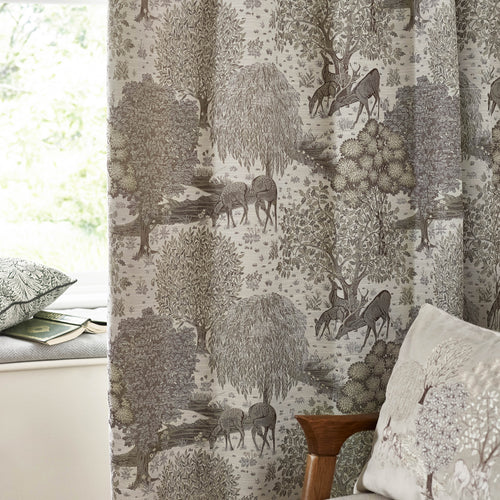 Woodland Beige Curtains - Brook Woodland Jacquard Room Darkening Pencil Pleat Curtains Linen Morris & Co