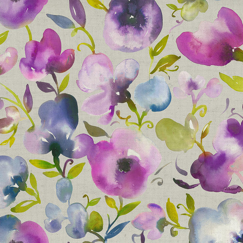 Floral Purple Fabric - Burilda Printed Linen Fabric (By The Metre) Lotus Voyage Maison