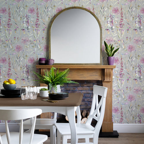 Floral Pink Wallpaper - Carneum  1.4m Wide Width Wallpaper (By The Metre) Raspberry Voyage Maison