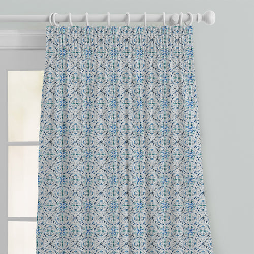 Geometric Blue M2M - Casia Printed Cotton Made to Measure Curtains Denim Voyage Maison