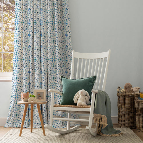 Geometric Blue M2M - Casia Printed Cotton Made to Measure Curtains Denim Voyage Maison