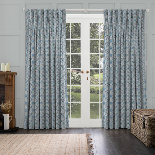 Geometric Blue M2M - Casia Printed Cotton Made to Measure Curtains Denim Voyage Maison