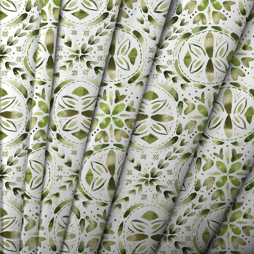 Geometric Green M2M - Casia Printed Cotton Made to Measure Curtains Sage Voyage Maison