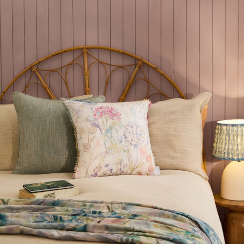 Floral Pink Cushions - Country Hedgerow Printed Square Feather Filled Cushions Cream Voyage Maison