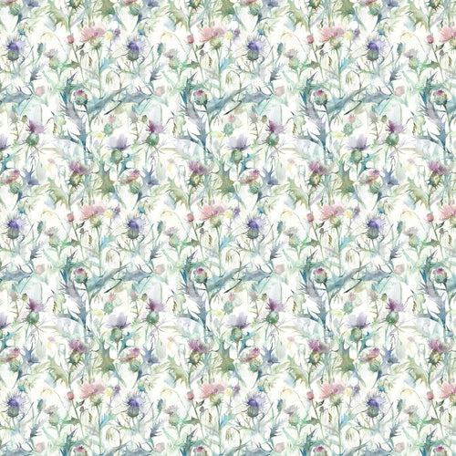 Floral Green Fabric - Cirsium Printed Cotton Fabric (By The Metre) Damson/Natural Voyage Maison