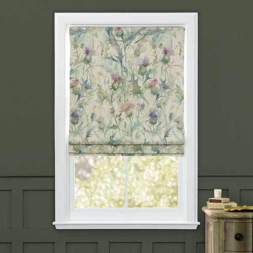 Floral Green M2M - Cirsium Printed Cotton Made to Measure Roman Blinds Damson/Natural Voyage Maison