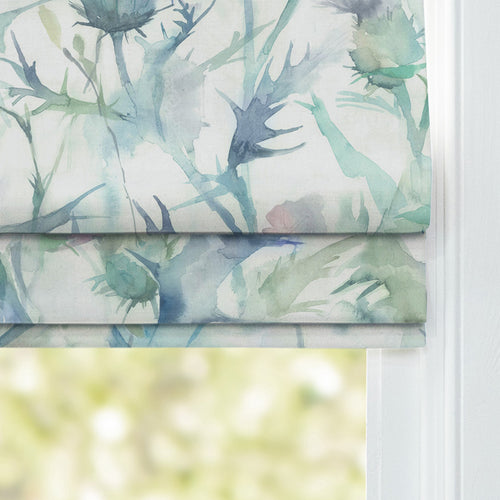 Floral Green M2M - Cirsium Printed Cotton Made to Measure Roman Blinds Damson Voyage Maison