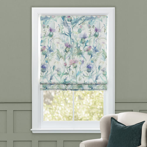 Floral Green M2M - Cirsium Printed Cotton Made to Measure Roman Blinds Damson Voyage Maison