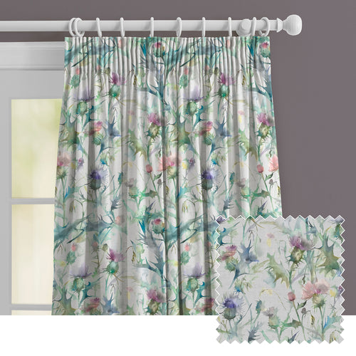 Floral Purple M2M - Cirsium Cream Printed Made to Measure Curtains Damson Voyage Maison