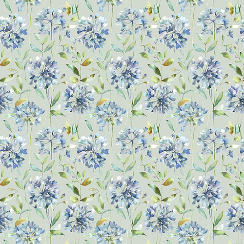 Floral Blue Fabric - Clovelly Printed Cotton Fabric (By The Metre) Bluebell Voyage Maison