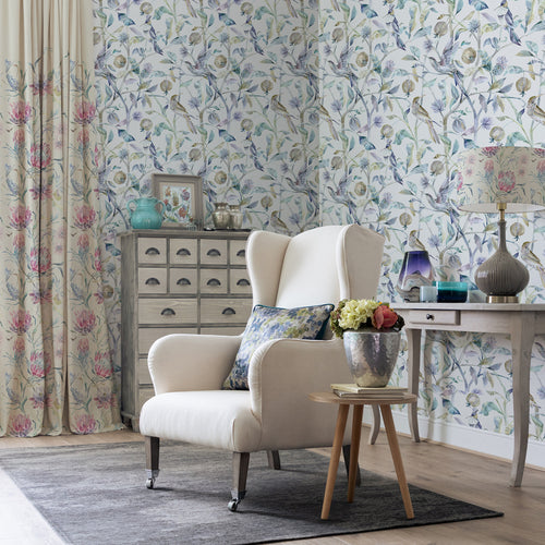 Floral Blue Wallpaper - Colyford  1.4m Wide Width Wallpaper (By The Metre) Skylark Voyage Maison
