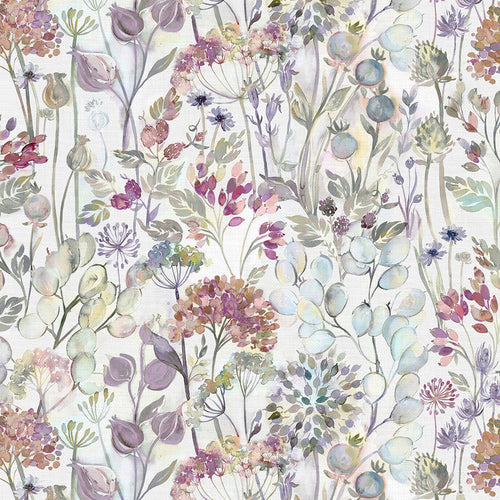 Floral Purple Fabric - Country Hedgerow Printed Cotton Fabric (By The Metre) Bloom/Cream Voyage Maison