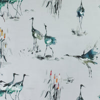  Samples - Cranes Printed Fabric Sample Swatch Cobalt Voyage Maison