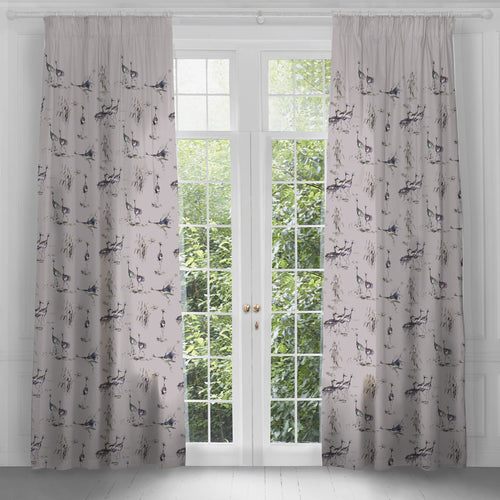 Animal Purple Curtains - Cranes Printed Pencil Pleat Curtains Ironstone Voyage Maison