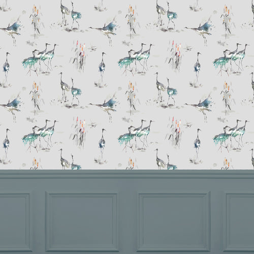 Animal Blue Wallpaper - Cranes  1.4m Wide Width Wallpaper (By The Metre) Cobalt Voyage Maison