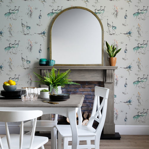 Animal Blue Wallpaper - Cranes  1.4m Wide Width Wallpaper (By The Metre) Cobalt Voyage Maison