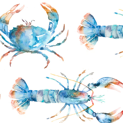 Animal Blue M2M - Crustaceans Printed Made to Measure Curtains Cobalt Voyage Maison